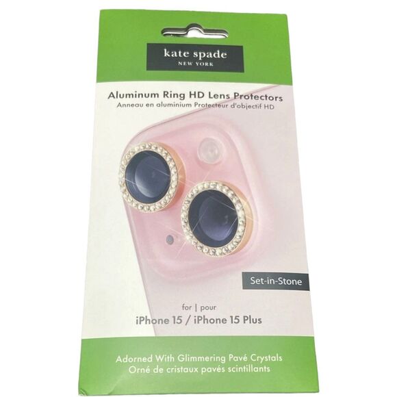 Kate Spade iPhone 15/15+ Stone Gold Aluminum Ring Lens Protector Camera Guard - Picture 3 of 4